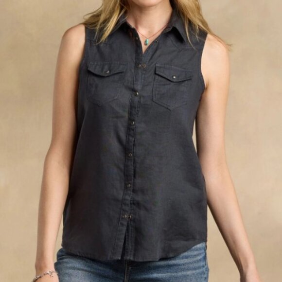 Sundance "Willow" Linen Sleeveless Top Black Large NWT - Picture 1 of 15
